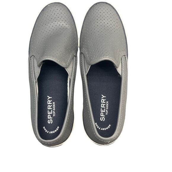 Sperry Pier Side Gray Leather Perforated Slip On Loafer Sneaker Women 7 - Picture 3 of 7